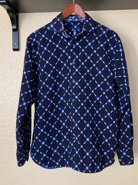 Visconti Blue Shirt Mens Large Geometric Long Sleeve Button Up 100% Cotton